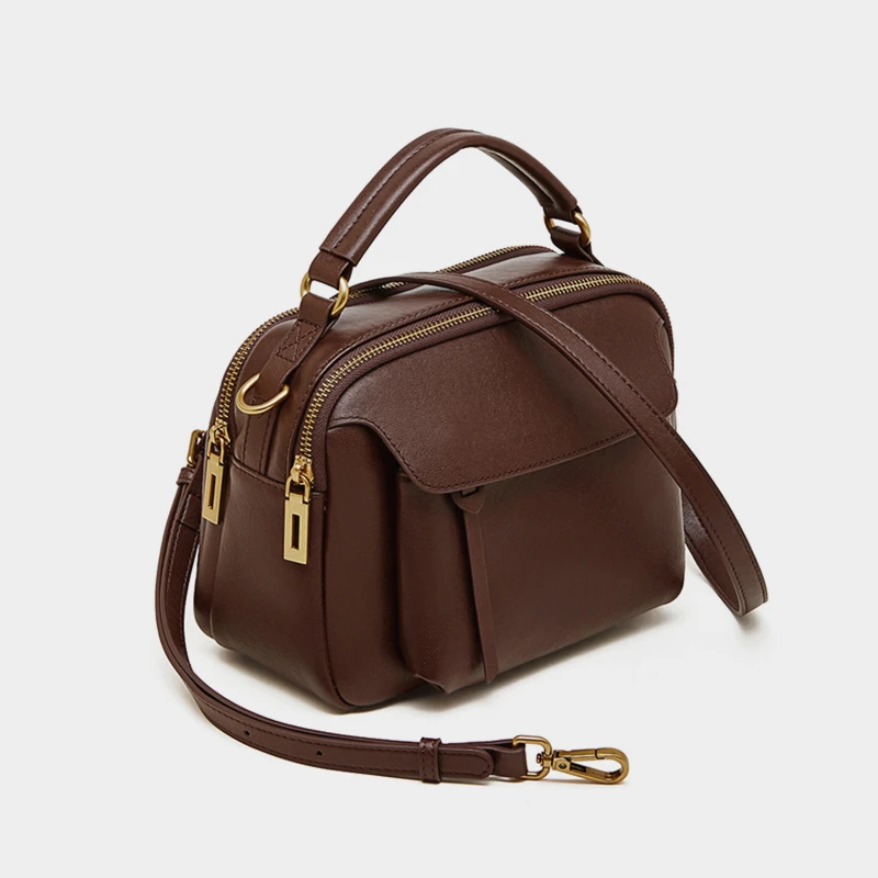 

Hifashion Cowhide Genuine Leather Boston Small Shoulder Bags For Women 2025 Luxury Designer Crossbody Satchel Ladies Handbags