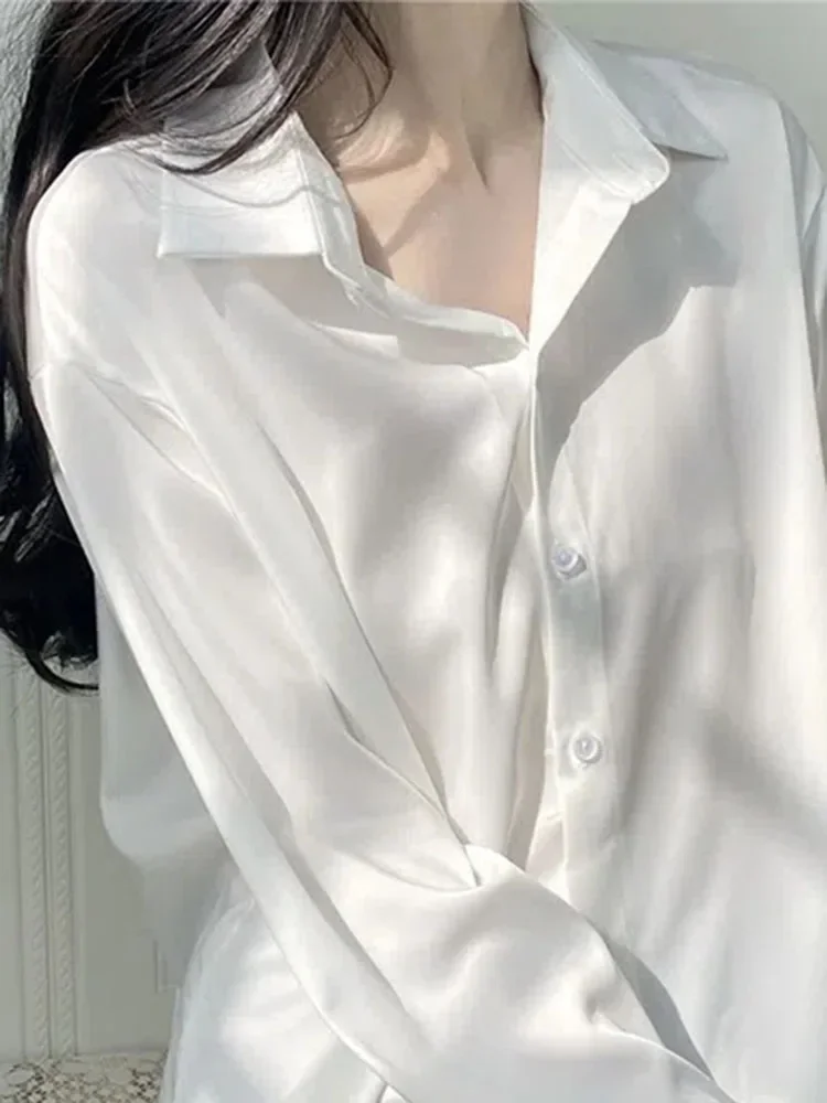 Vrouwen Zoete Zon-proof Wit Shirt Koreaanse Mode Dunne Lange Mouw Casual Blouse Harajuku Turn Down Kraag Alle Match tops