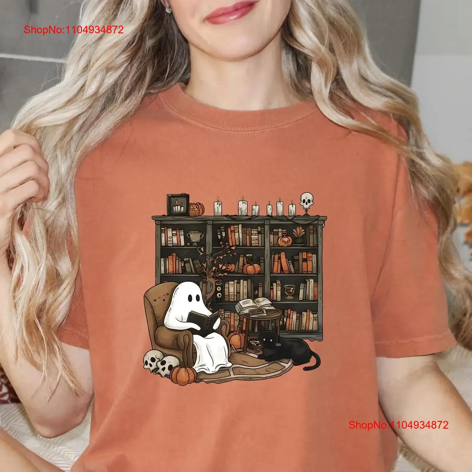 

Bookish GhosT T Shirt Spooky Library for Book Lovers vintage Washed Slightly Stylish fashion Top For Everyday Wear Breathable