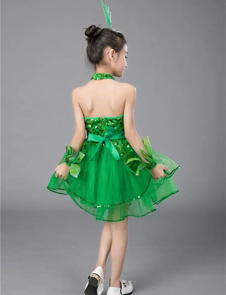 Robe de Ballet Verte pour Fille, Costumes de brevJazz pour Enfants, Vêtements de Scène