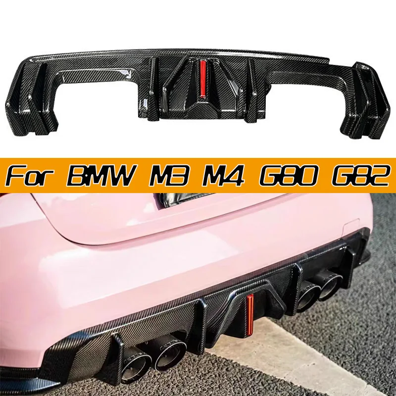 Dry Carbon Fiber Rear Bumper Diffuser Lip Spoiler with LED Lights Body Kit Accessories for BMW G80 G82 G83 M3 M4 2021+