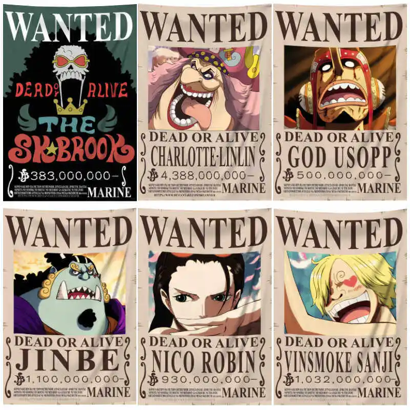 One Piece Manga Tapestry Wanted Poster Luffy Zoro Ace Four Emperors Bounty Print Wall Hanging Aesthetic Background Cloth Bedroom view 2