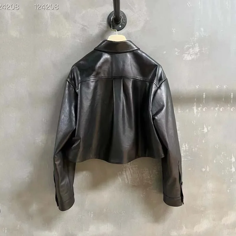 Genuine Leather Jacket Women coat autumn and spring luxury fashion 2024 new arrival oversized clothes long sleeve casual style