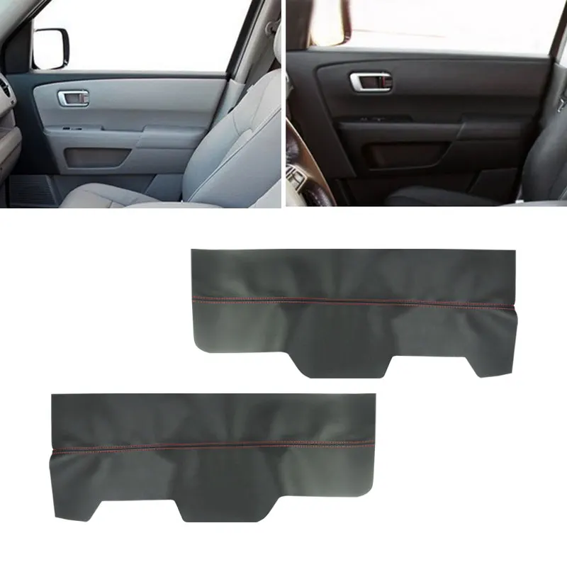 Black‑Red Line Front Door Armrest Leather Cover Trim 2Pcs Accessories Fit for Honda Pilot 2009 2010‑2015