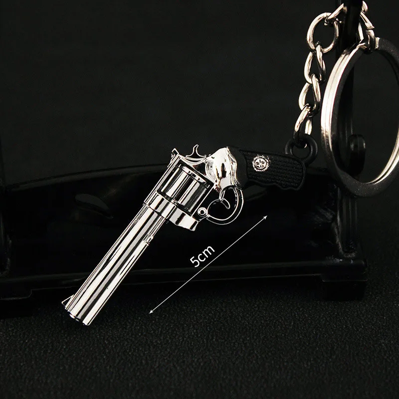 5cm Mini Gun Model Keychain Python 357 Model Jewelry Weapon Metal Pendant Key Chain Bag Car Key Holders Gift For Kids Men