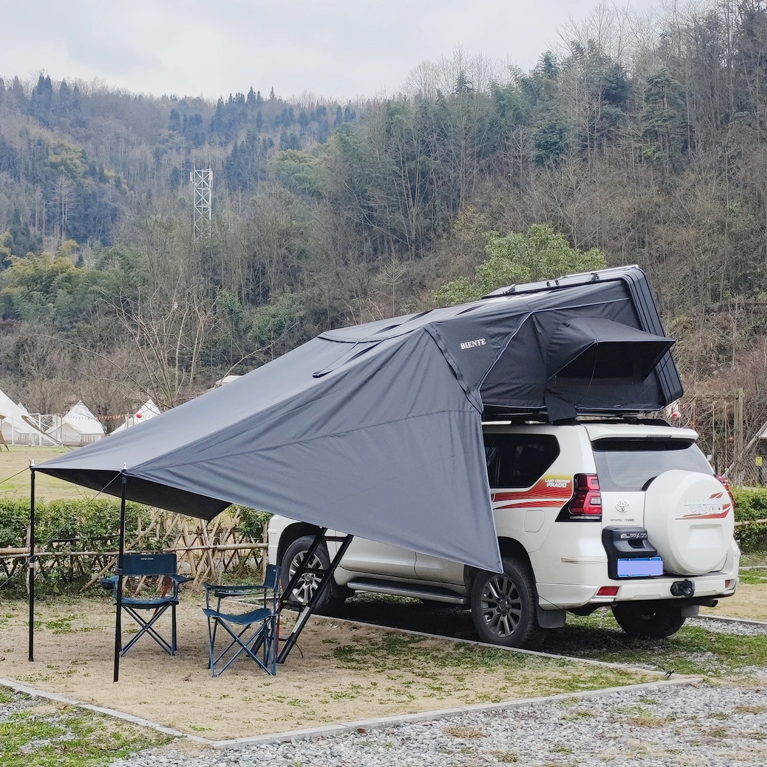 3-4 Person 1.9M Width Side Open Hard Shell Roof Top Tent Solar Panel Double Layer Four-season Quick Automatic Waterproof Camping