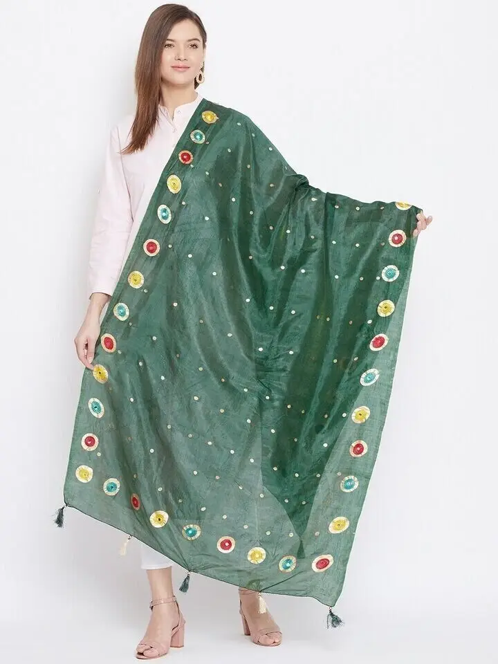 

Dark Green Printed Dupatta Beautiful Scarf Stole Fancy Wrap Soft Long Partywear