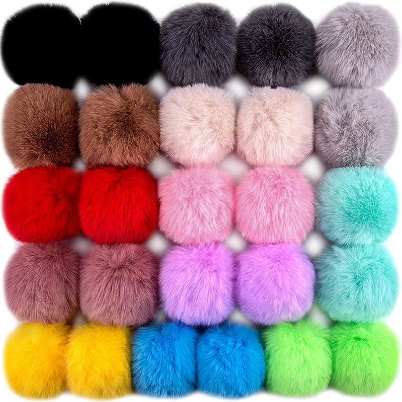 25pcs Faux Rabbit Fur Pompom 6cm/8cm Artificial Plush Fluffy Pompom Balls for Diy Hats Gloves Keychain Charms Sewing Supplies