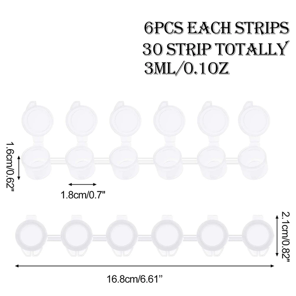 QWE-60 Strips 180 Pots Paint Pots Strips 3 Ml Mini Paint Pot Empty Paint Cups Crafts Plastic Storage Containers