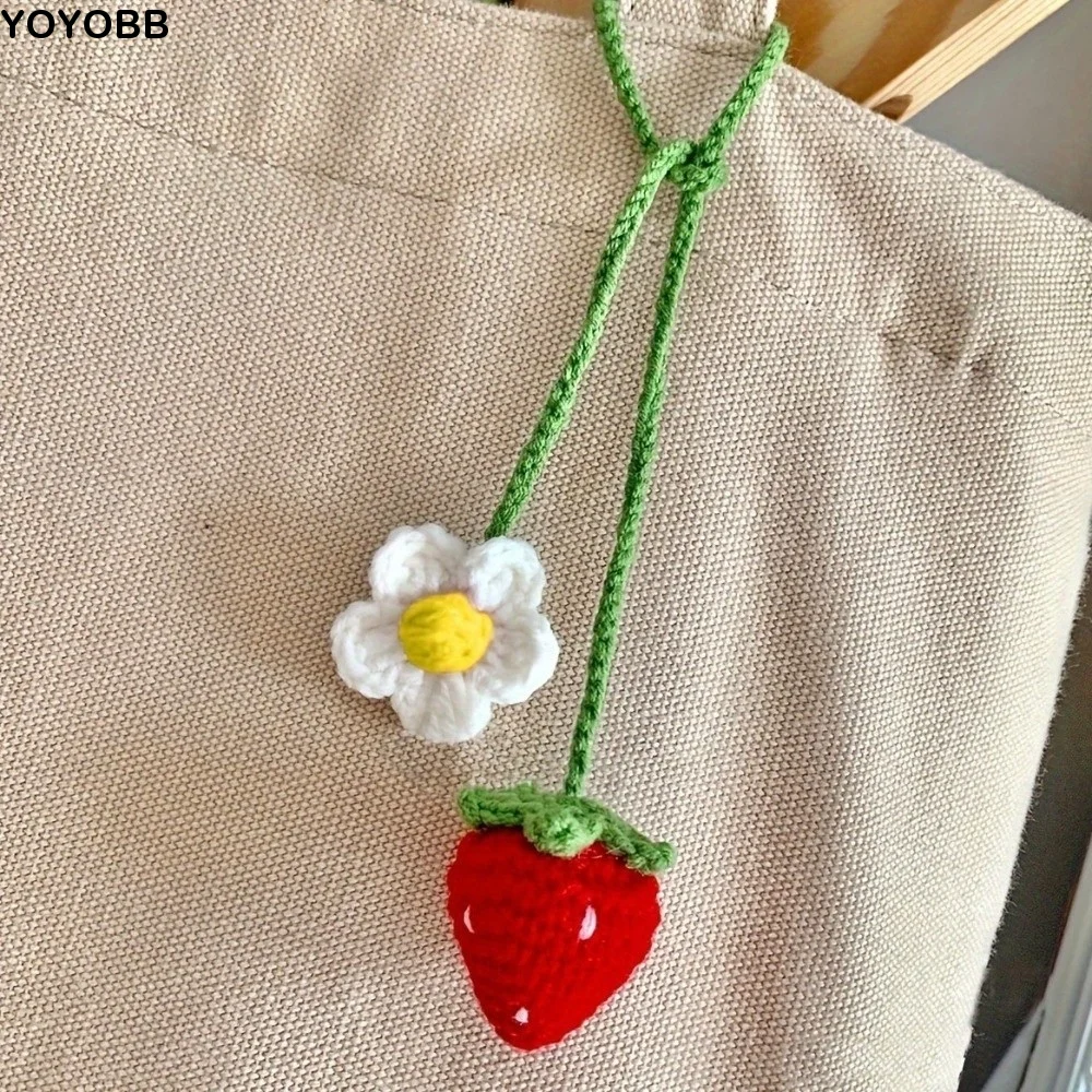 Wool Woven Crochet Curtain Tie Back Handmade Floral Design Hand Knitted Flower Bookmark Strawberry/Sunflower Cute