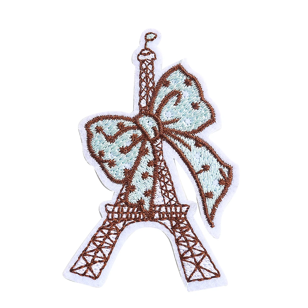 

5 Pcs Cartoon Iron on Applique Bowknot Tied To The Eiffel Tower Embroidery Patches Kids Hat Backpack Sewing Badge Embellishments