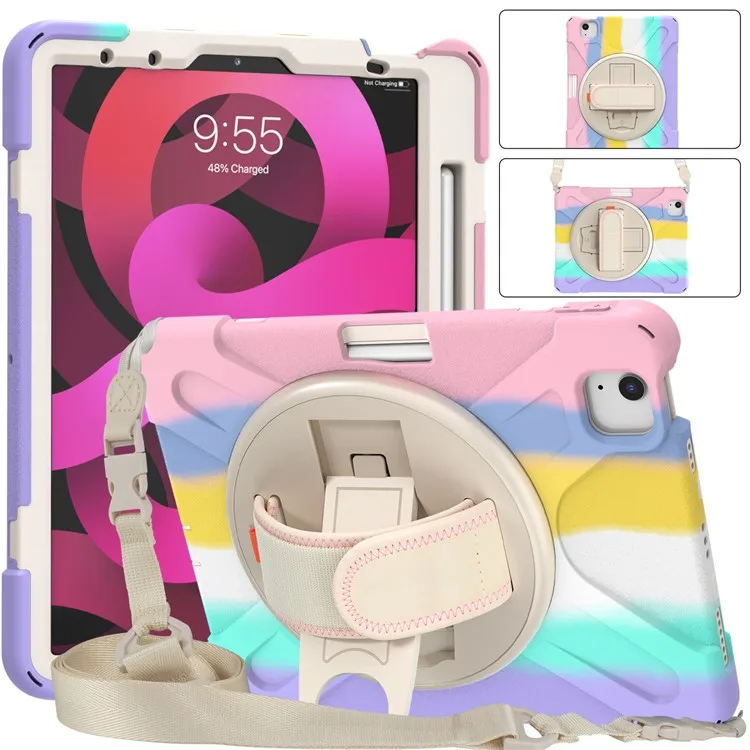 

Rotary Kickstand Tablet Cover with Magnetic Absorption Pen Slot Design for iPad Air (2020)/Air (2022) - Colorful/Pink