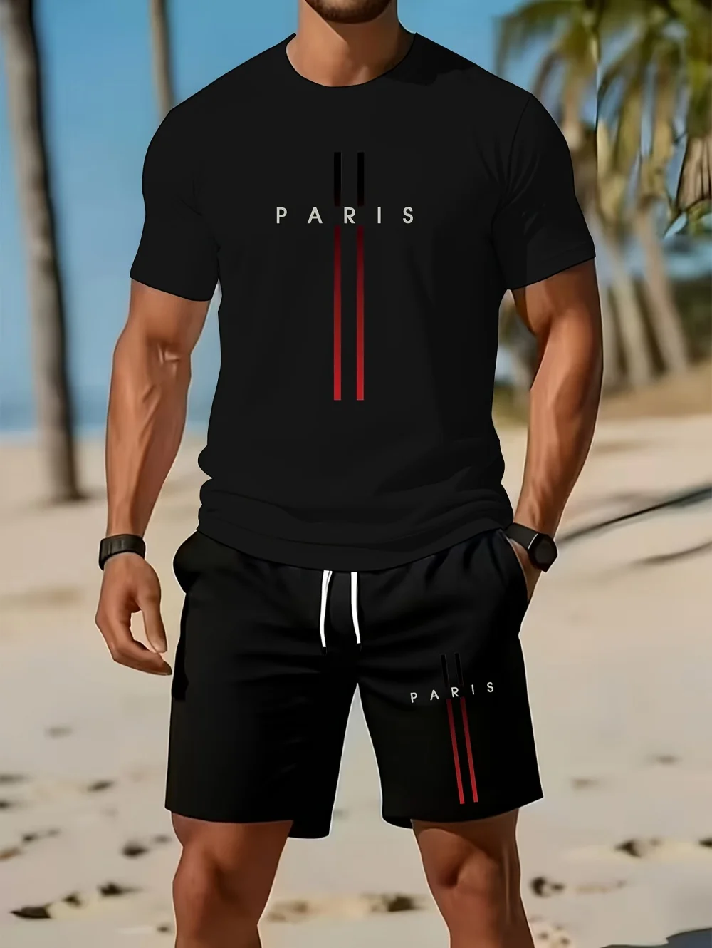 

New Men's 2 Piece ​set Letter Print Short Sleeve T-Shirt Shorts Set Men's Sports Suit Oversize Short Sleeves Man Summer Clothing