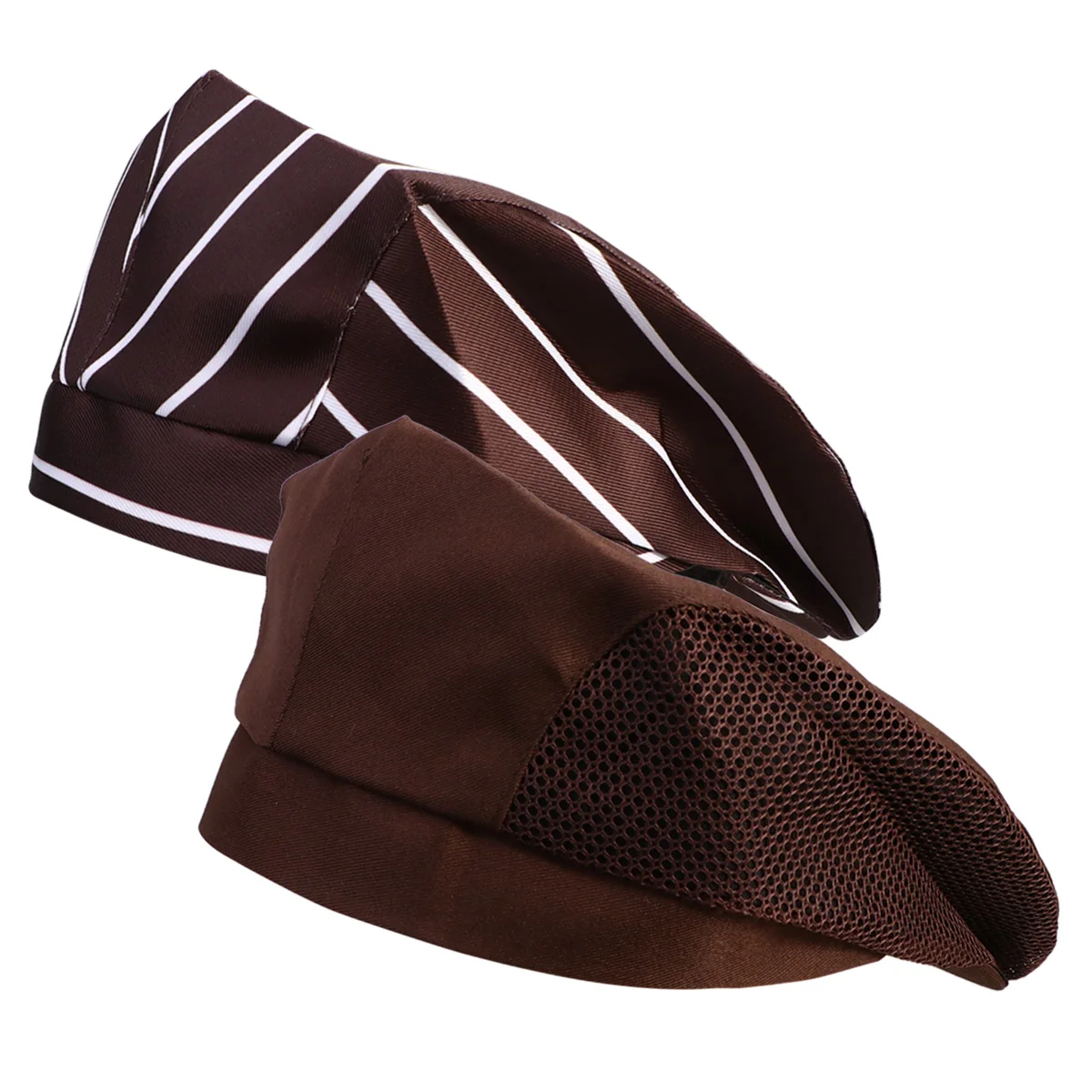 

2pcs Restaurant Waiter Beret Kitchen Working Chef Comfortable Cooking Coffee White Stripe Net Kitchen Cap Chef Hat For Working