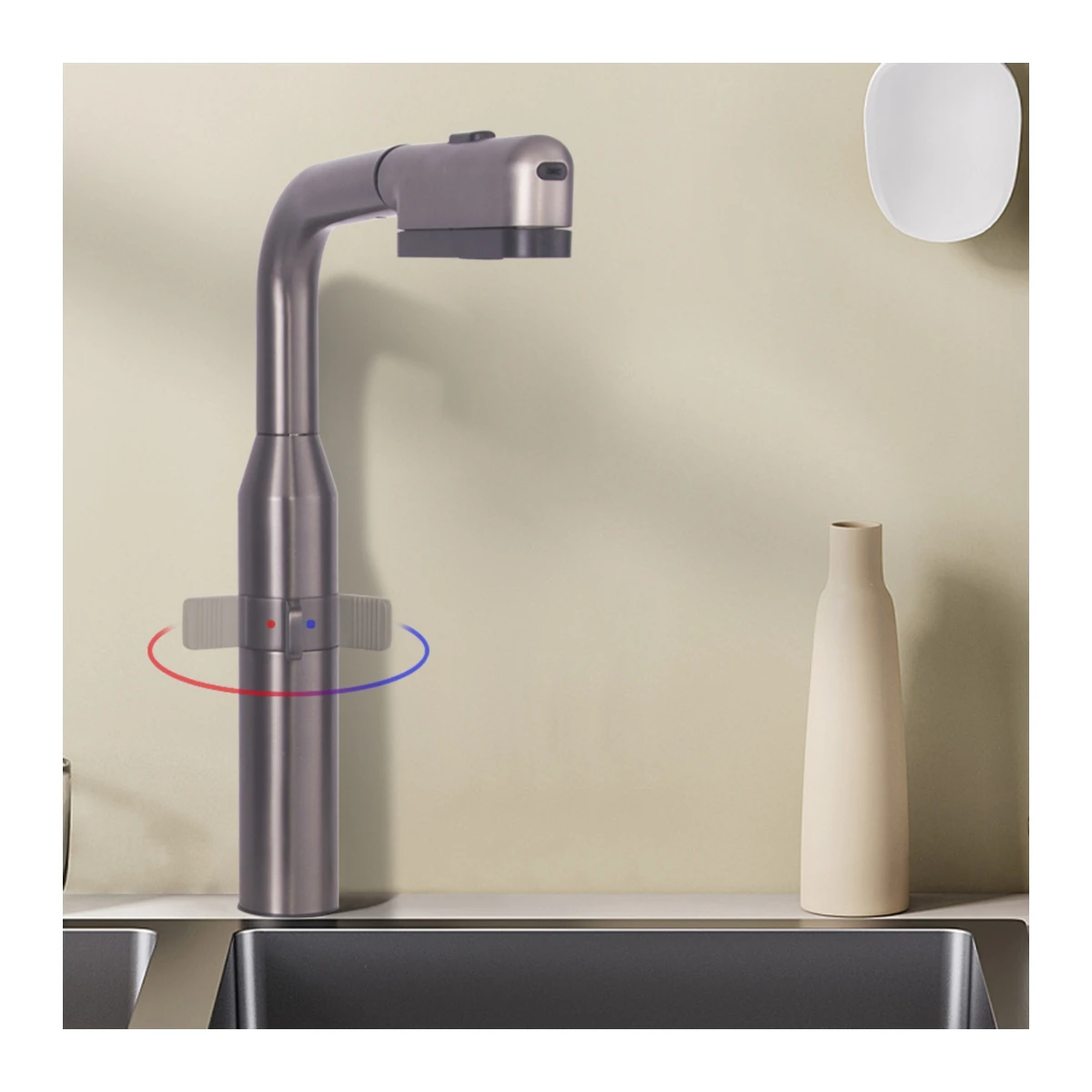 

Новый выдвижной многофункциональный кухонный смеситель 2025 года, цвет серый металлик, поворот на 360 градусов, из нержавеющей стали