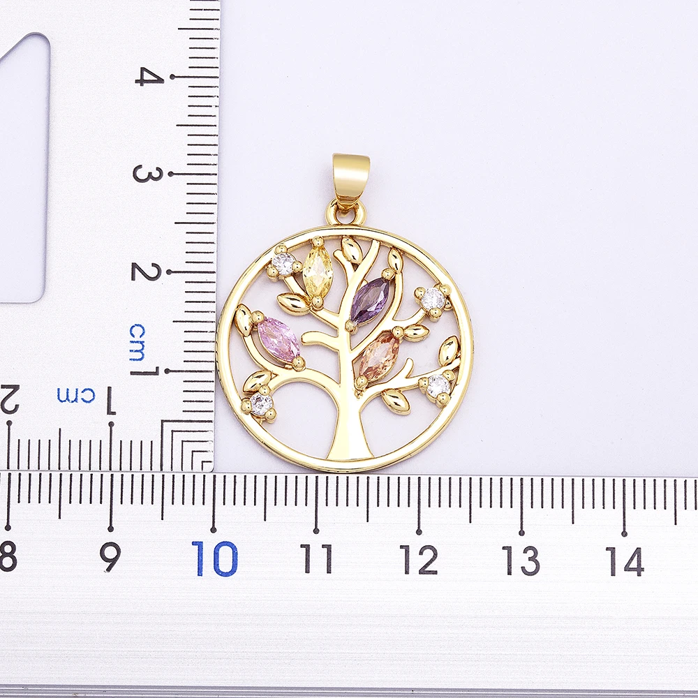 Nidin Trendy Custom Tree of Life Necklace for Women Gold Plated Round Pendant Zircon Jewelry Parents Christmas Gifts Wholesale