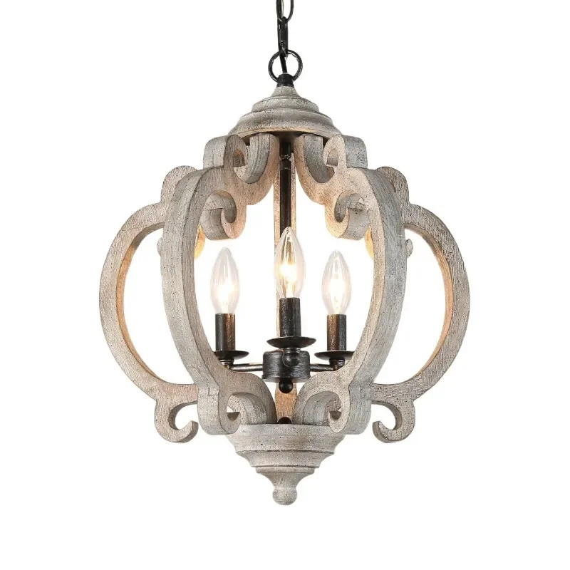 Vintage old dimmable chandelier with candlestick base living room, kitchen wood chandelier