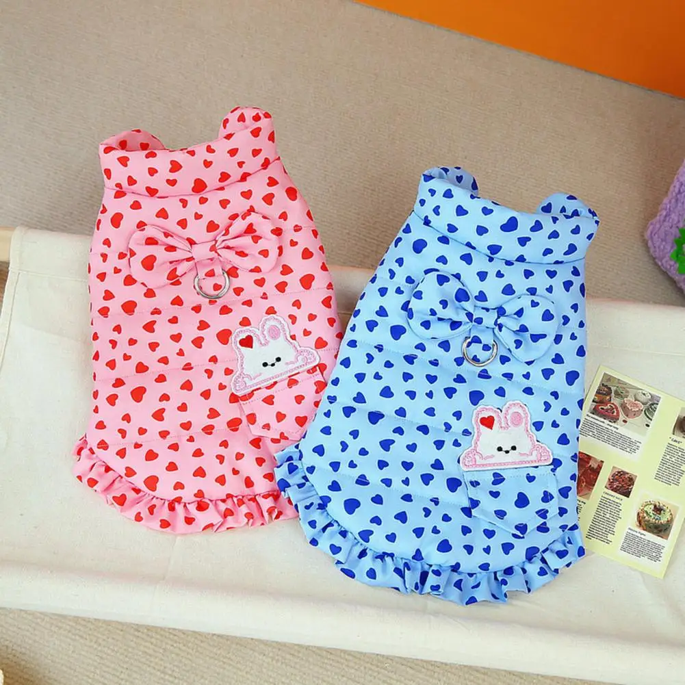 

Dog Clothing for Wear Pet Cotton Coat Stylish Waterproof Dog Coat with Heart Pattern Bow-tie Traction Ring Warm Winter for Small