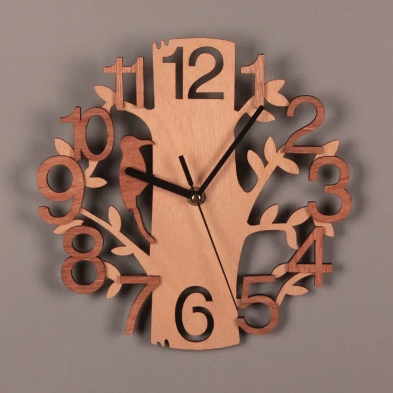 Double-layer Three-dimensional Bird Wall Clock Home Wooden Creative Wall Clock Wall Decoration Gift Exquisite Ornament