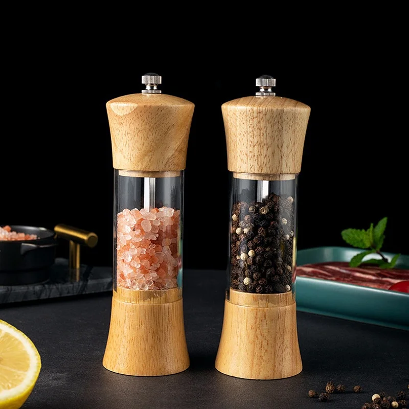 6inch Wooden Ceramic Core Mills with Base for Multifunctional Kitchen Tool Such As Spice Salt and Pepper Barbecue Manual Grinder