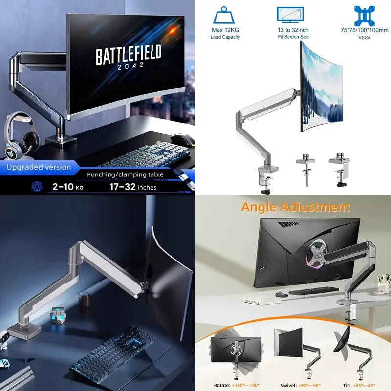 Adjustable Single TV Mount Tilt Rotation Swivel Arm with Clamp & Grommet Base,Fits 13 to 32