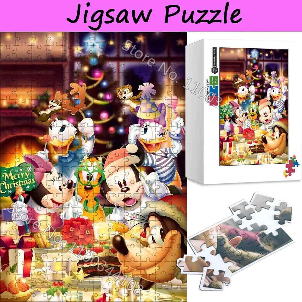 Christmas Disney 300/500/1000 Pieces Puzzles Mickey Mouse Jigsaw Puzzle for Children Educational Toys Family Game New Year Gift