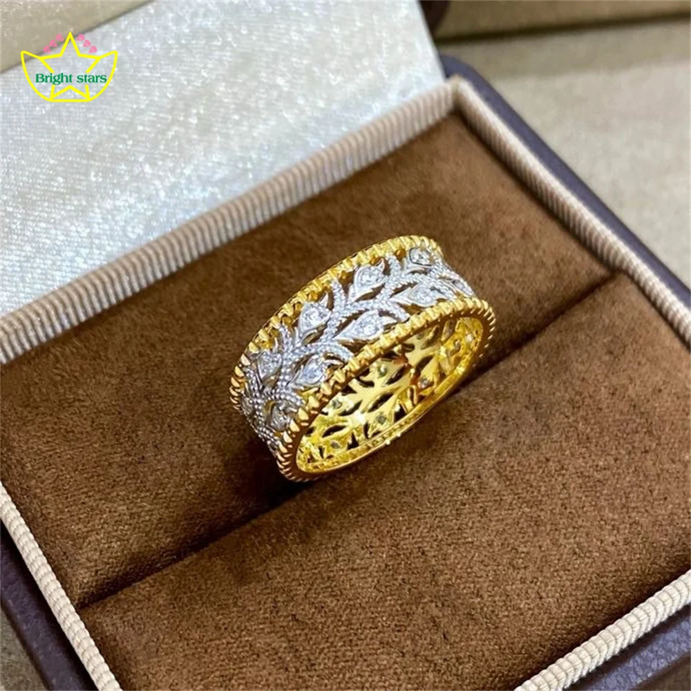 

Яркие звезды из стерлингового серебра S925, модное легкое роскошное кольцо с бриллиантовым листом, высокоуглеродистые бриллианты, украшения на палец