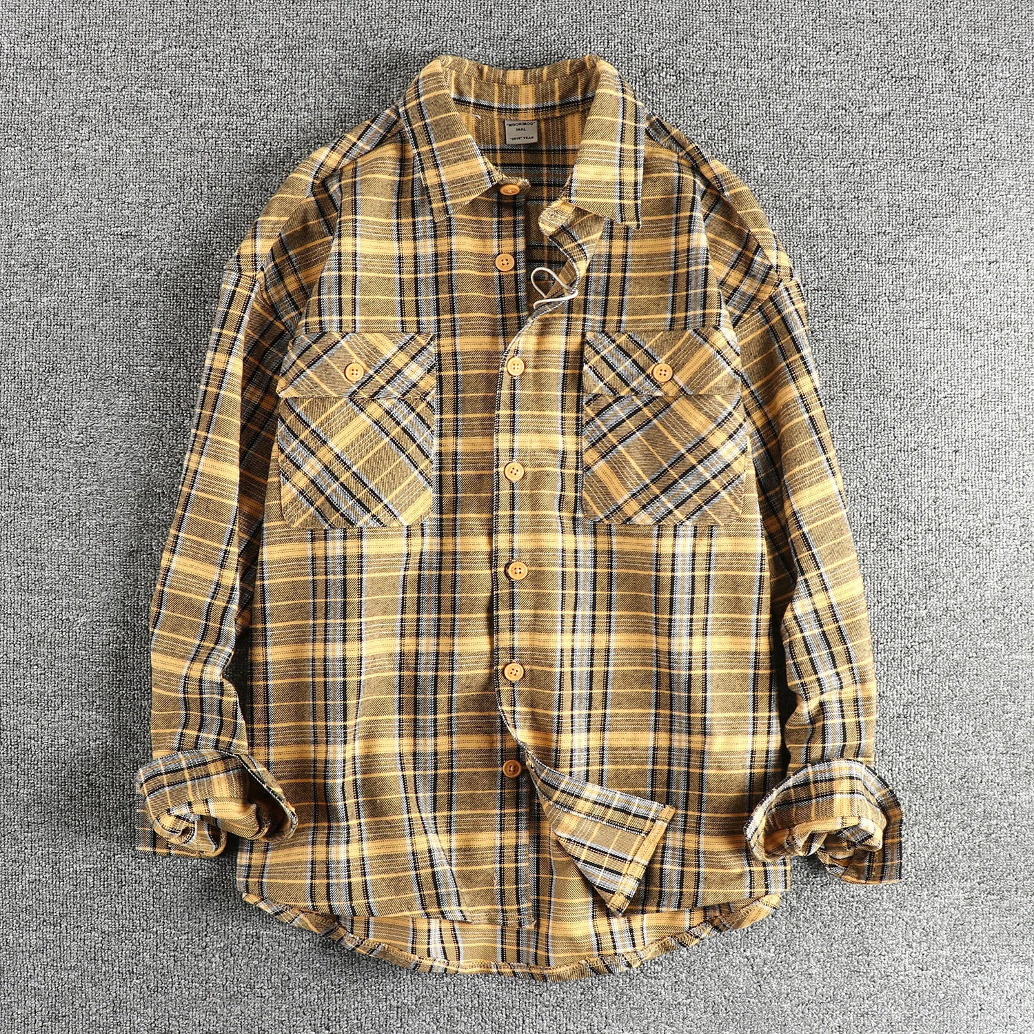 100% Cotton Autumn Winter High Street Retro Check Shirt Men Loose Casual Plaid Workwear Shirt American Vintage Top Coats Quality