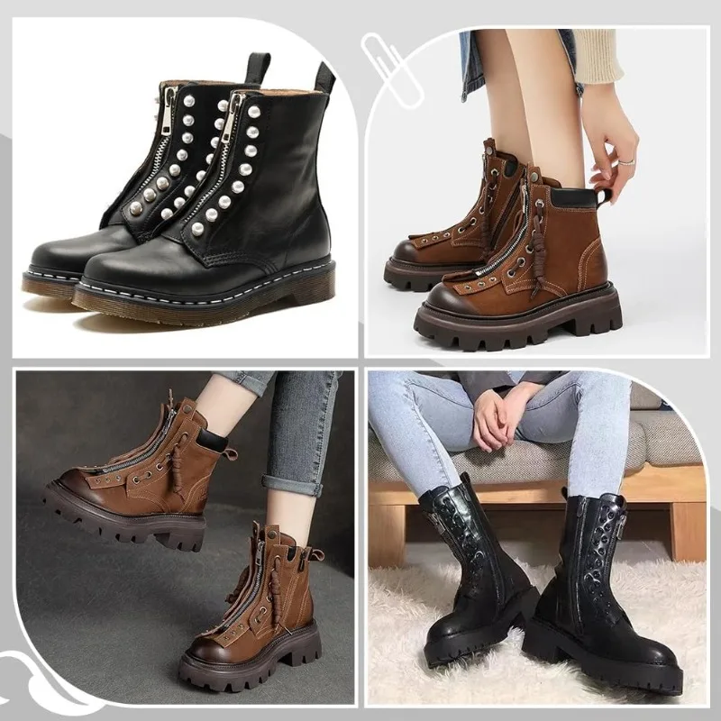 2 pc 7 Eyelet No Tie Zipper Boot Laces 6x2inch PU Leather Lace-in