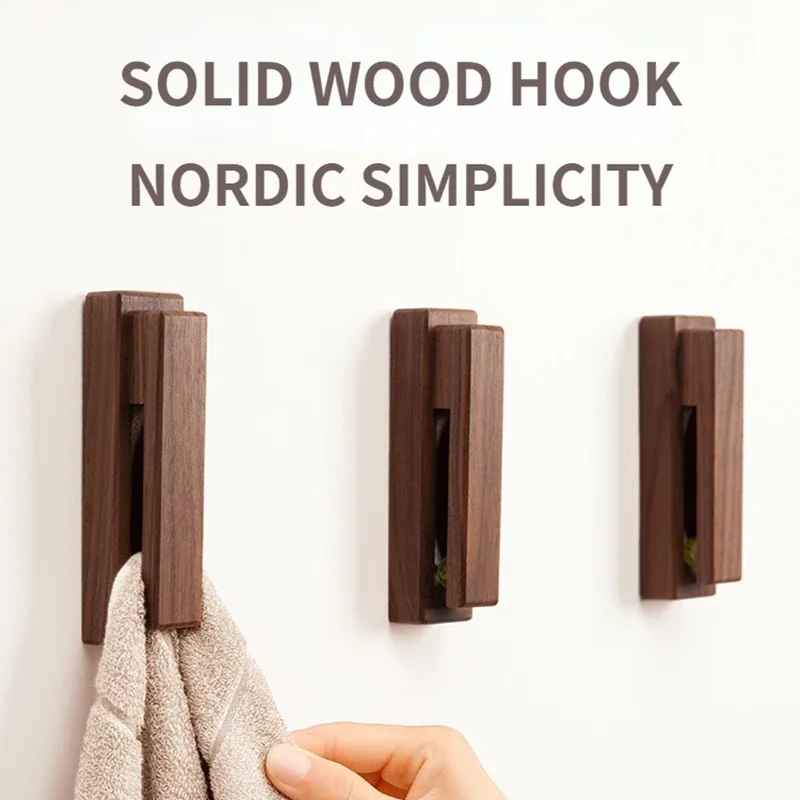 Nordic Walnut Beech Towel Hook Strong Viscose Wall Hanging Door Wooden Creativity Hook Free Punching Bathroom Home Hotel Storage