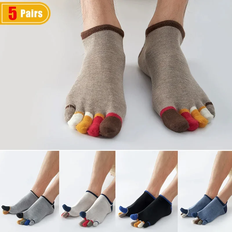 

5 Pairs Mans Toe Boat Socks Invisible Thin Shallow Mouth Sweat-Absorbing Breathable Cool Five Finger No Show Socks Ankle Summer