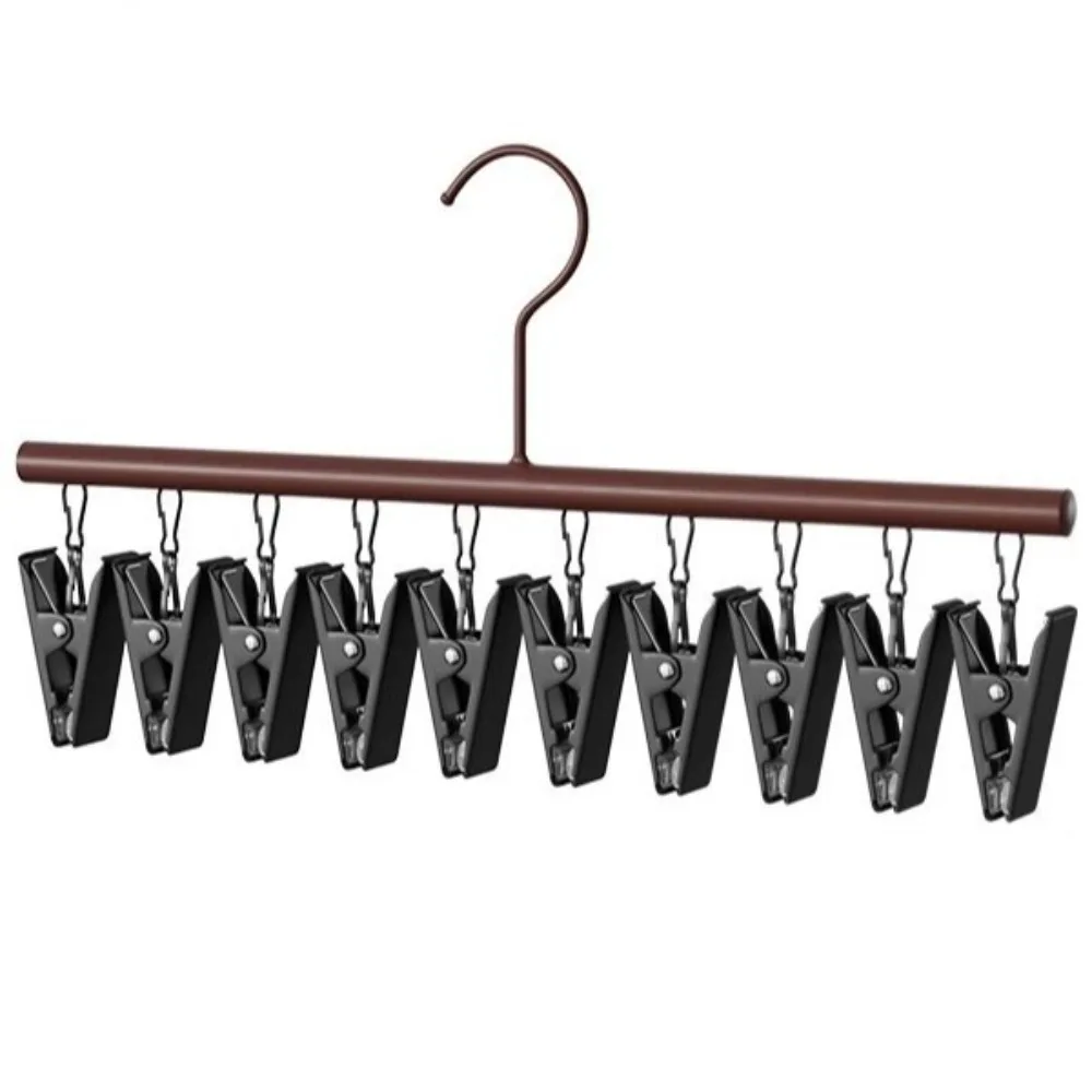 

10 Clips Clothes Drying Hanger Metal Clip Wooden Wooden Storage Rack Non-slip Windproof Socks Hanging Rack Bathroom Dryer