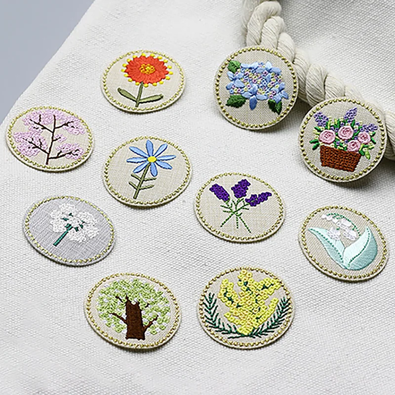 1 Piece Diameter 4.2CM Embroidery Flower Iron on Round Patch Cartoon Stickers for Clothes Bag DIY Decoration Applique