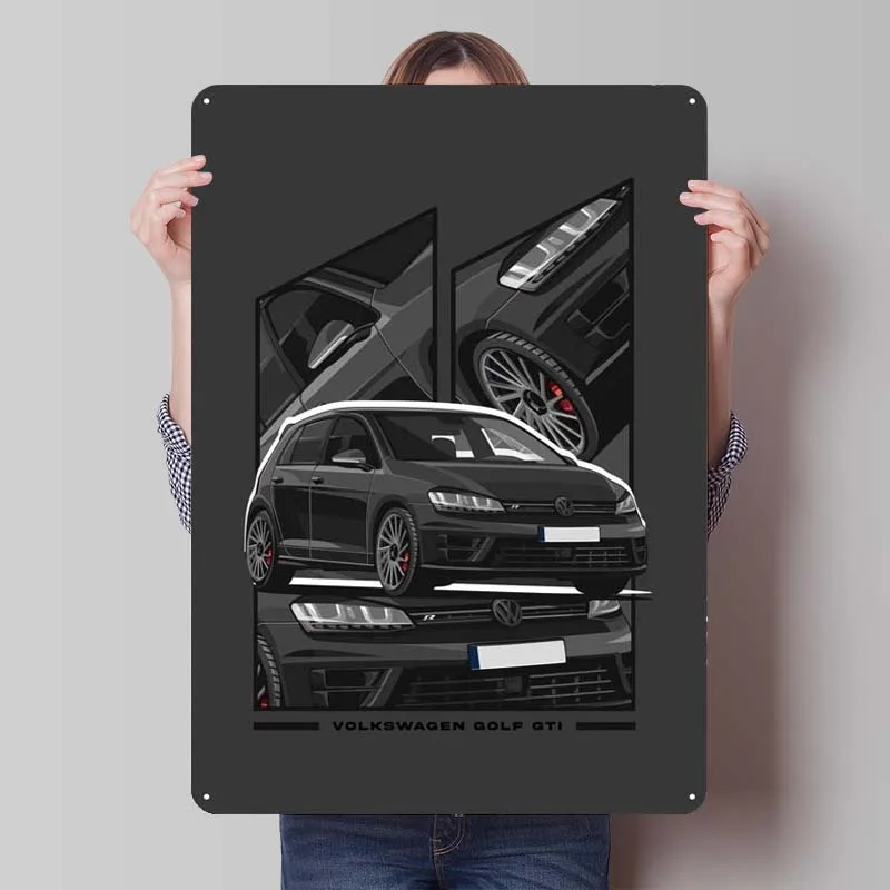 Volkswagen Golf GTI Black Tinplate Sign Car Poster Bathroom Decor Customizable Metal Signs for Wall Art Decoration Interior Room