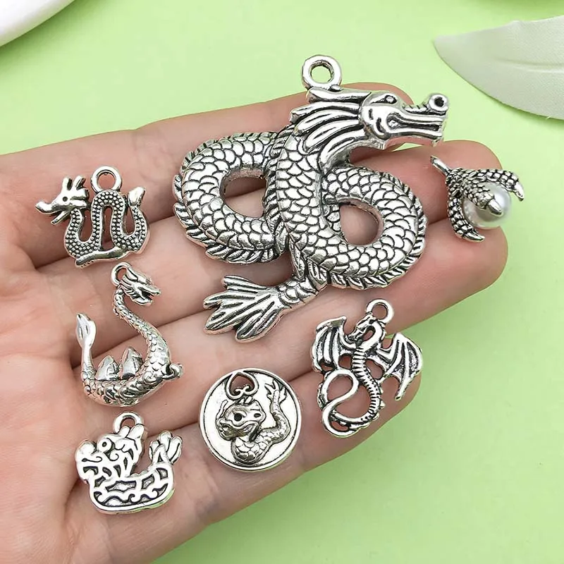 10/20pcs Chinese Wind Dragon Design charms Alloy Metal Pendants for DIY Necklace Bracelet Earrings Jewelry Making Accessories