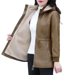 Winter Coat New Fashion Soft Leather Clothes Women's Long Sheep Leather Jacket Plus Velvet Padded Warm Coat