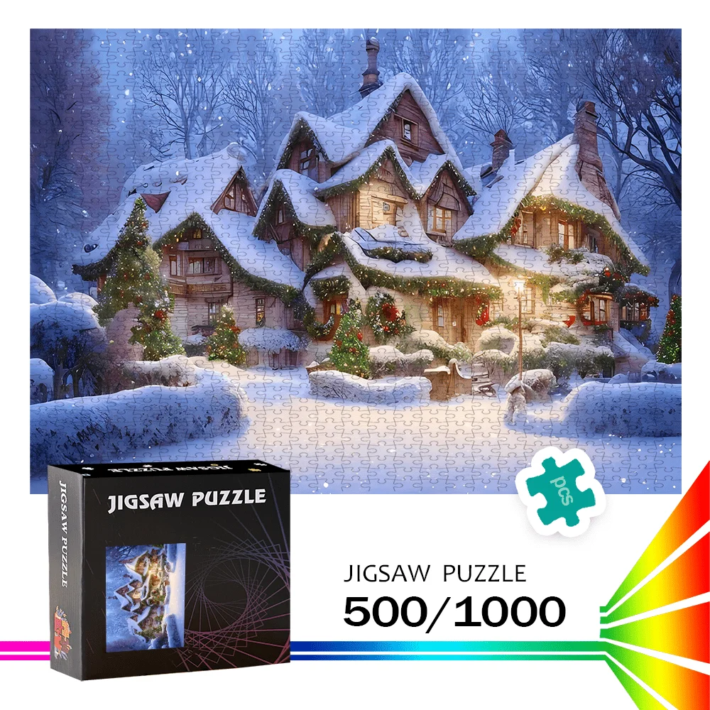 

Снежная сцена, домики, 500 шт./1000 шт. игра-головоломка-подарок для семьи, интерактивное время игр, сделай сам, домашний декор, вызов мозга, разработанный
