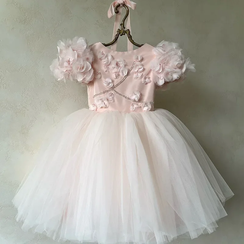 Baby Girl Flower Embroidery Dress Kids Wedding Birthday Baptism Party Dresses For Child Summer Ball Gowns Girls Elegant Frocks