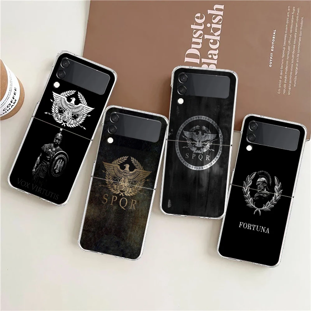 Phone Case For Samsung Galaxy Z Flip 3 4 5 Hard Folding Clear PC Bumper For Samsung Z Flip 6 Back Cover Roman Empire Emblem