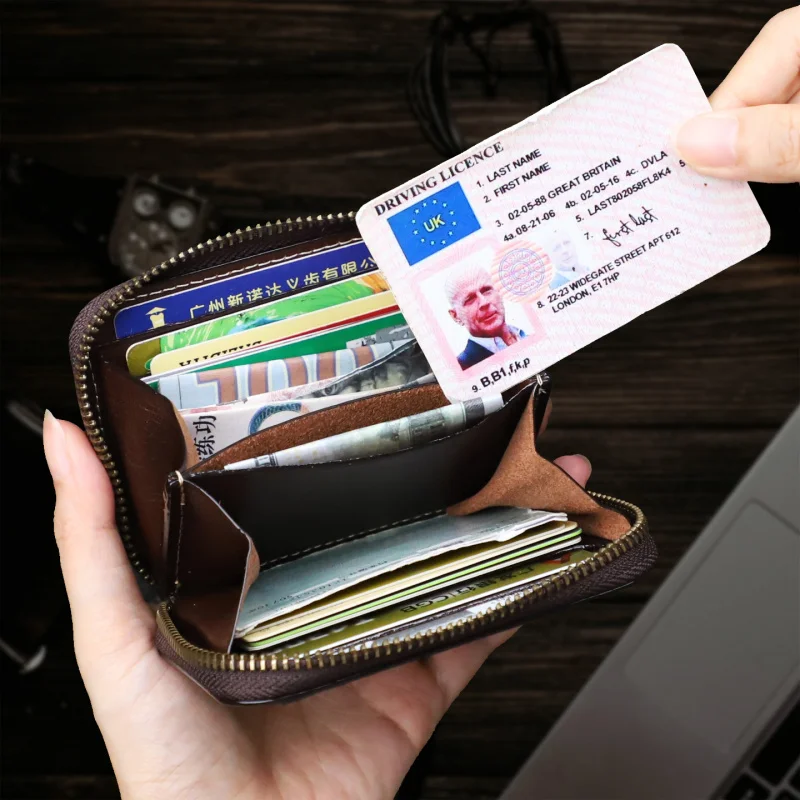 Genuine Leather Card Wallet Large Capacity Coin Purse With Zipper Credit Card Holder Pocket Multi-card Organizer Bag