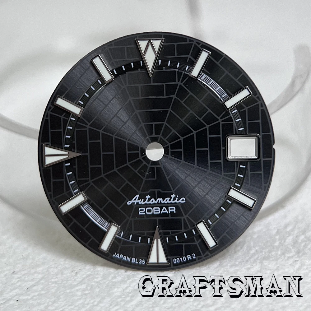 28.5mm Spider Web tekstur matahari Dial tanggal jendela lampu malam hijau cocok untuk NH35 NH36 gerakan otomatis aksesoris jam