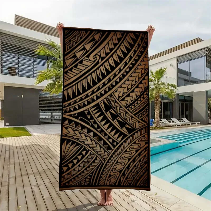 

Пляжное полотенце с полинезийским тотемным дизайном, впитывающее пляжное полотенце, быстросохнущее полотенце для плавания, универсальное для летнего пляжа, бассейна, йоги