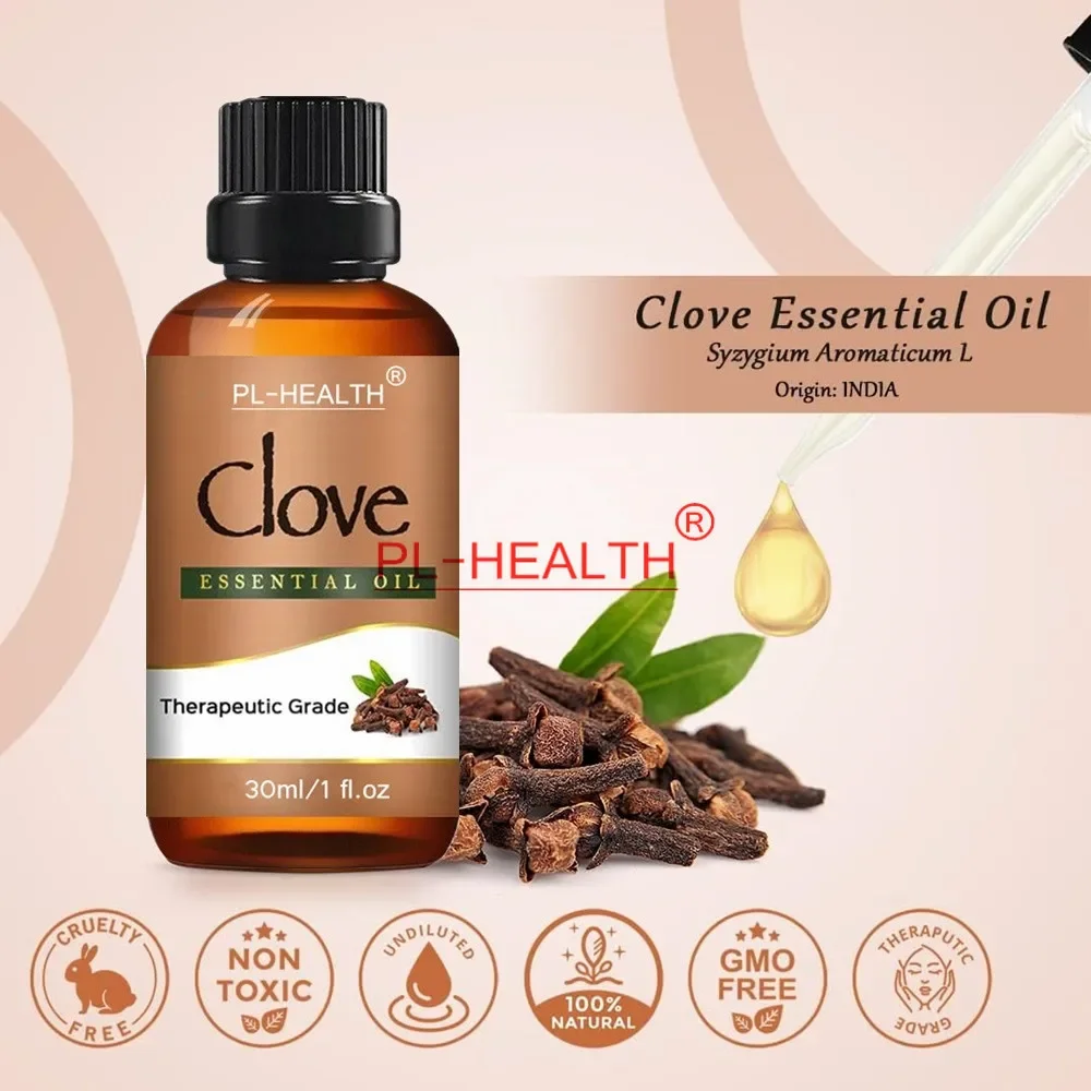 30ML Pure Clove Essential Therapeutic Grade for Tooth Ache Soothes Sore Muscles Clove Bud Oil Essential Oil for Teeth, Skin Use