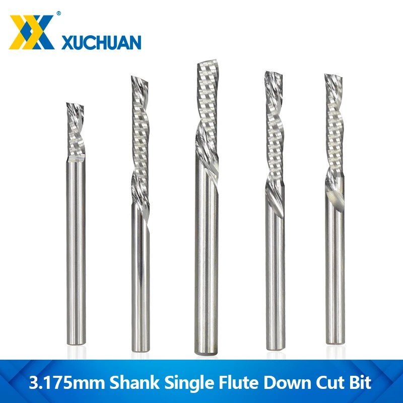 

End Mill Single Flute Down Cut Left Hand Milling Cutter 3.175mm Shank CNC Router Bit Carbide Milling Cutter For Wood Acrylic PVC