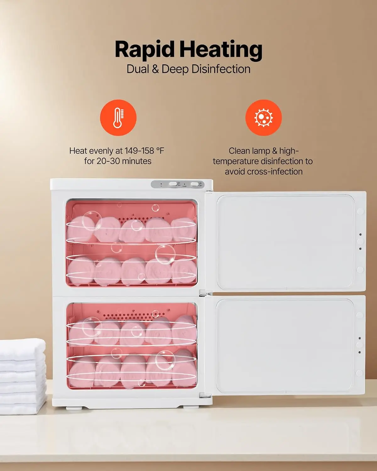 Hot Towel Warmer, 46L Large Capacity 2-Tier Towel Warmer Cabinet with Clip & 4 Stainless Steel Racks, Holds up 48 Towels, All-Ro