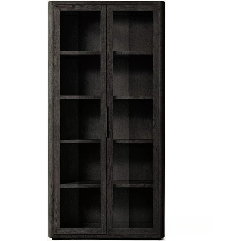 Solid wood glass wine cabinet, French villa multi-layer bookcase