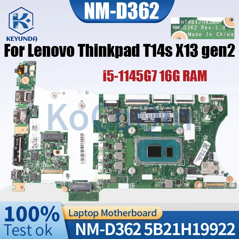 

Материнская плата для ноутбука Lenovo Thinkpad T14s X13 gen2 NM-D362 5B21H19922 5B21D93214 i5-1145G7 16G RAM, материнская плата для ноутбука протестирована