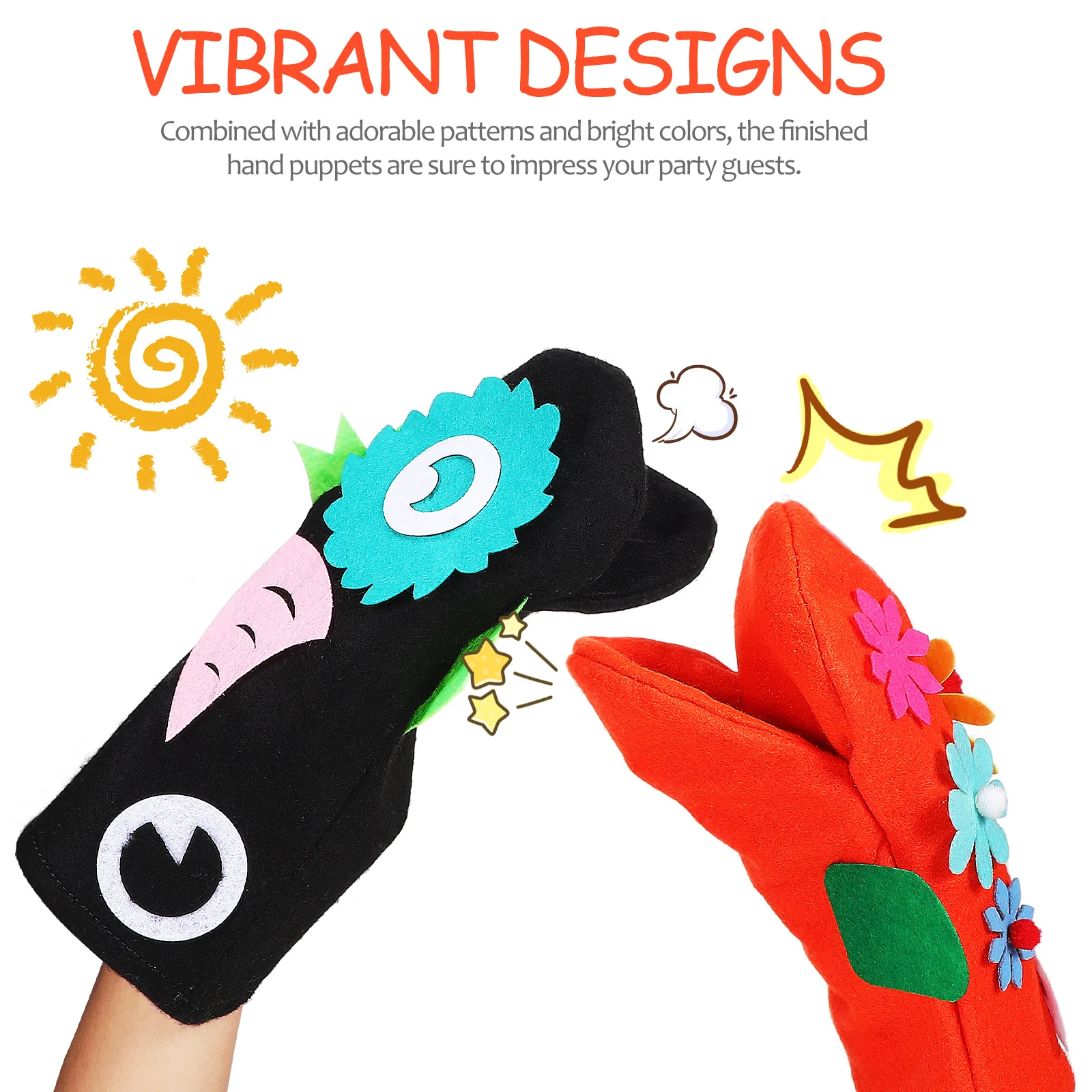 

3pcs Felt Hand Puppets Kit 24.5x14cm Diverse Patterns Vibrant Colors Crafts Sewing Kits for Kids Handmade Materials