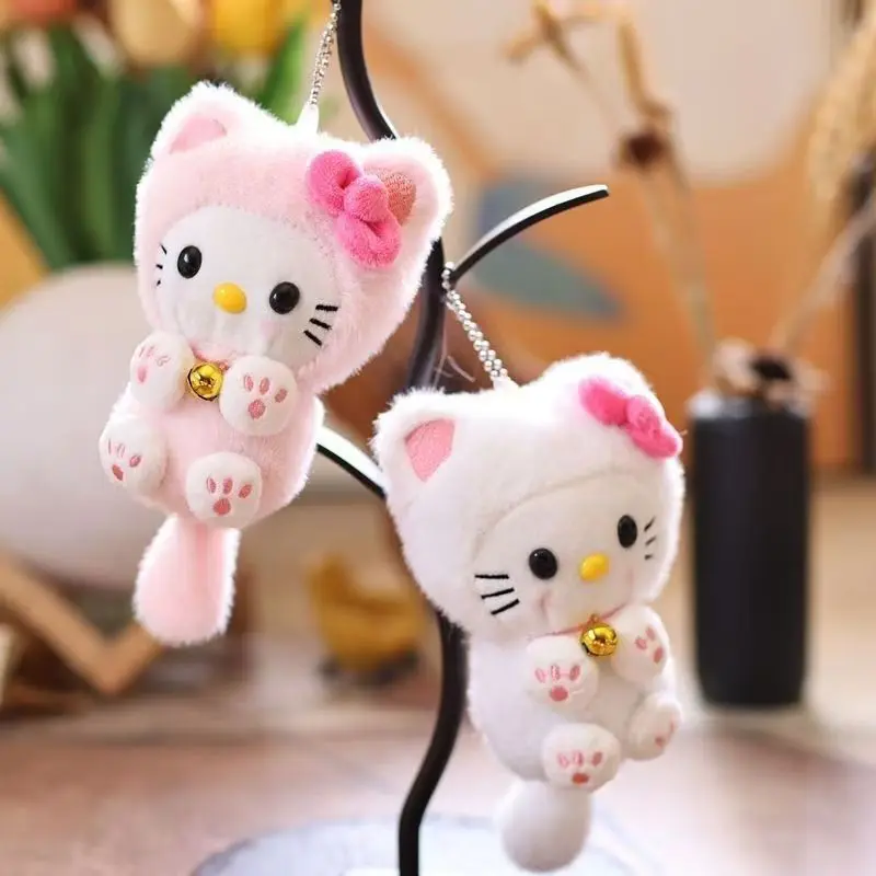 Anime Hello Kitty Pluszowa lalka Breloczek dziewczynka Urocze akcesoria do pakowania dekoracja Dzwonek Kotek Kitty wypełnienie z bawełny pp Zabawki lalki Prezent