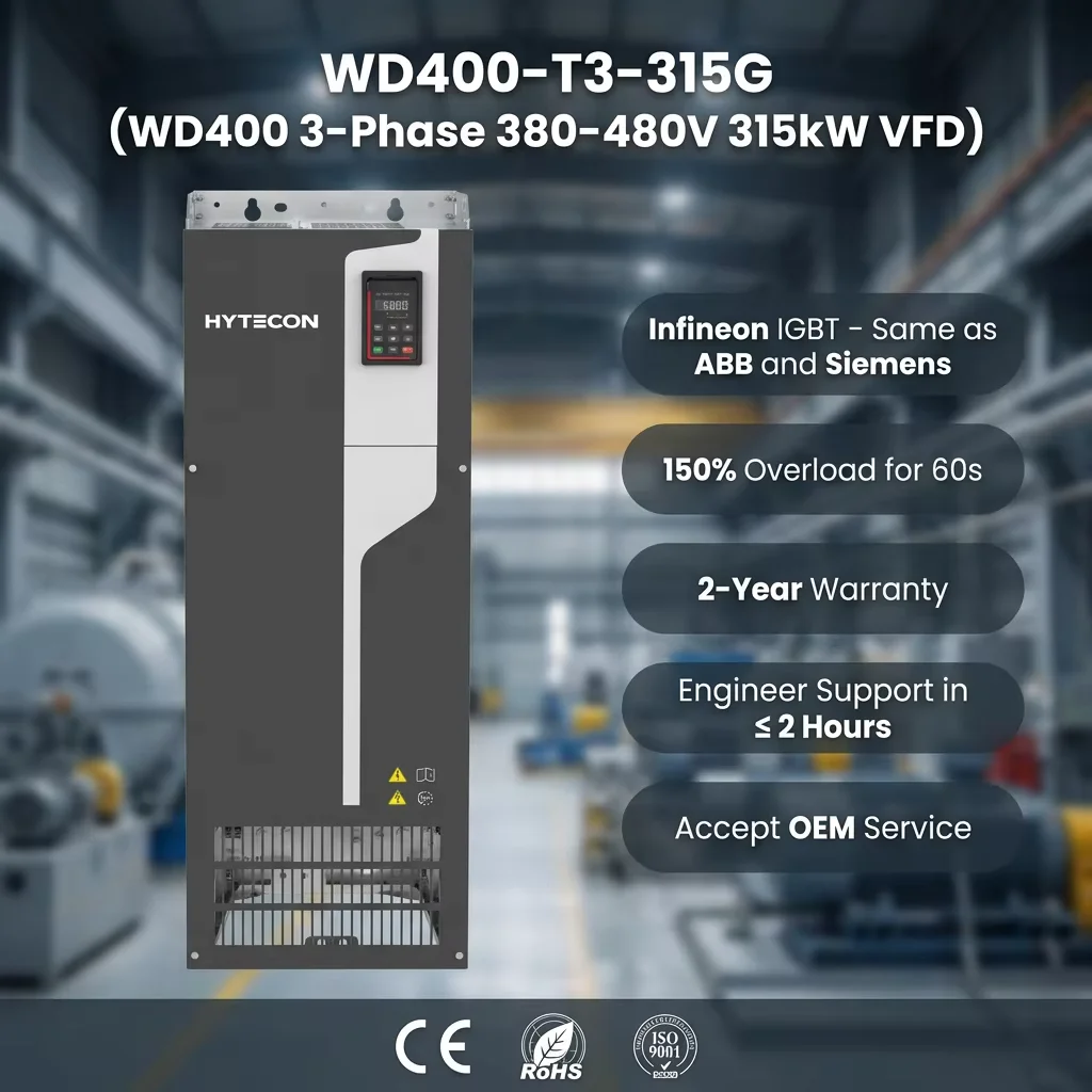 Three Phase AC Drive VFD WD400-T3-315G 315kW 425HP 380V Sensorless Vector Control Precision Large Scale Mining Pump